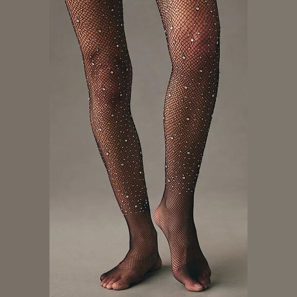 NEW Sizes S, M, L, XL Gem Fishnet Tights - Black, by Anthropologie - Picture 1 of 5